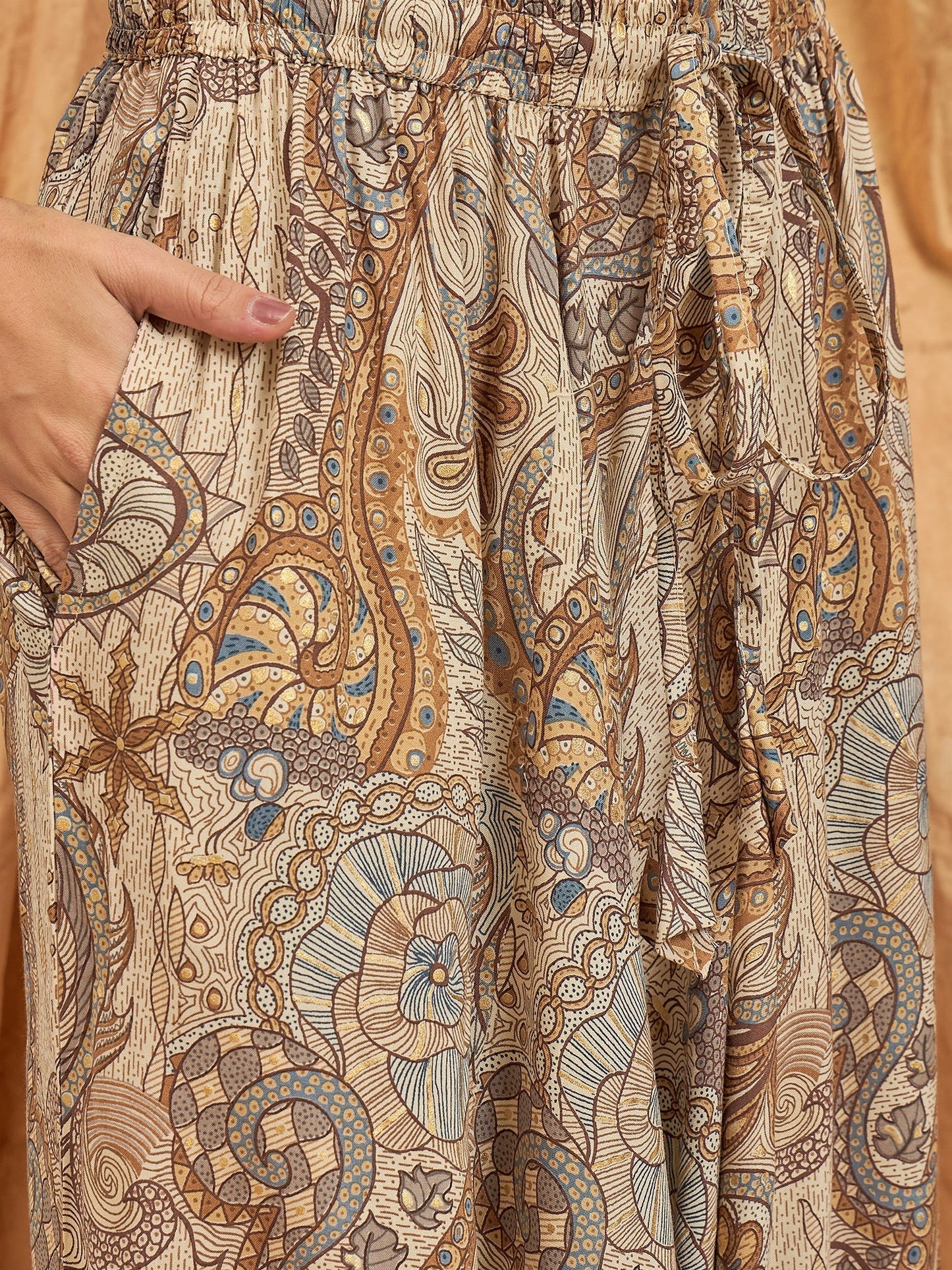 InWeave Beige Paisley Flower Harem Pant - Swadesiicart