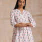 trueBrowns White With Pink Blue Buta Block Print Cotton Kurta Pant Set | Swadesiicart