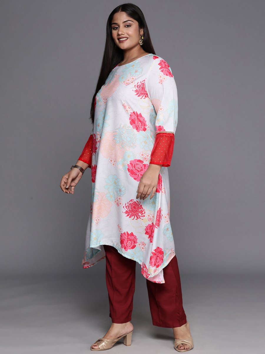 Ahalyaa Plus Size Floral Printed Floral Crepe Kurta | Swadesiicart