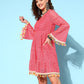 InWeave Women's Peach Lacy Dress With Tassels - Swadesiicart