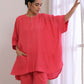 trueBrowns Bright Pink Dobby Boxy Fit High Low Co-Ord Set - Swadesiicart