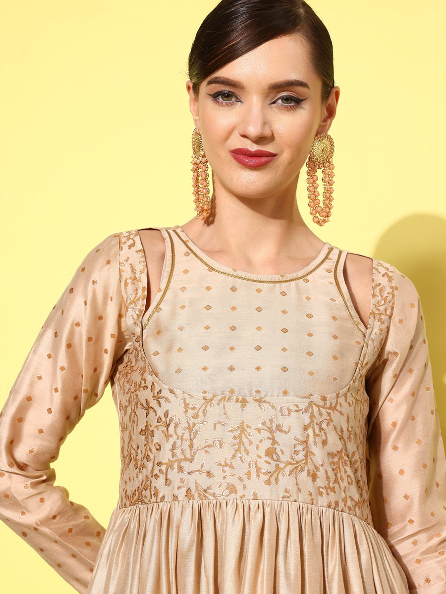 Ahalyaa Floral Embroidered A-Line Maxi Dress | Swadesiicart
