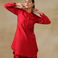 trueBrowns Maroon Textured Silk Front Placket Co-Ord Set - Swadesiicart