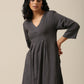 trueBrowns Slate Grey Slub Texture Overlap Pleat Kurta Pant Set | Swadesiicart