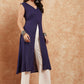 InWeave Royal Blue Lurex V-Neck W/S Front Slit Kurta Pant Set - Swadesiicart