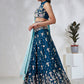House of Panchhi Teal Pure Georgette Sequins And Thread Embroidery Lehenga Choli & Dupatta | Swadesiicart