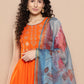 InWeave Women's Orange Mirror Work Aline Strappy Kurta Set Blue Fuchsia Or Dupatta - Swadesiicart