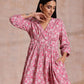 trueBrowns Pink Overall Floral Block Print Cotton Wrap Dress | Swadesiicart