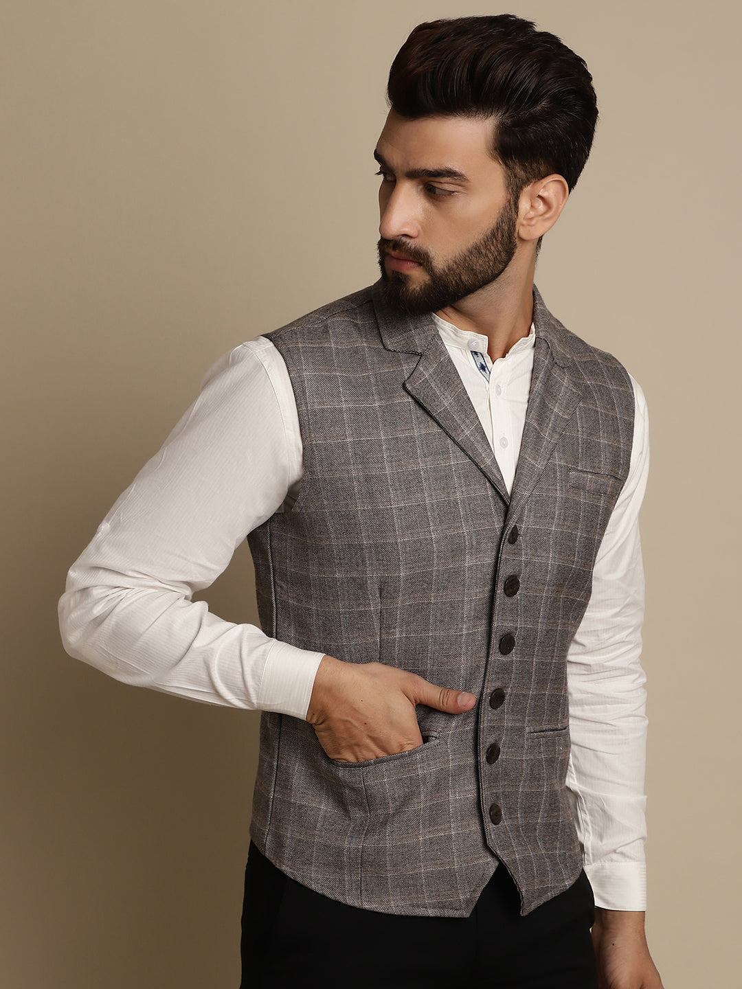 Even Apparels Men's Brown Waistcoat with Notched Lapel | Swadesiicart