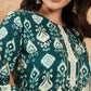 InWeave Women's Peacock Blue Ikkat Print Gota Work Straight Kurta Pant Set - Swadesiicart