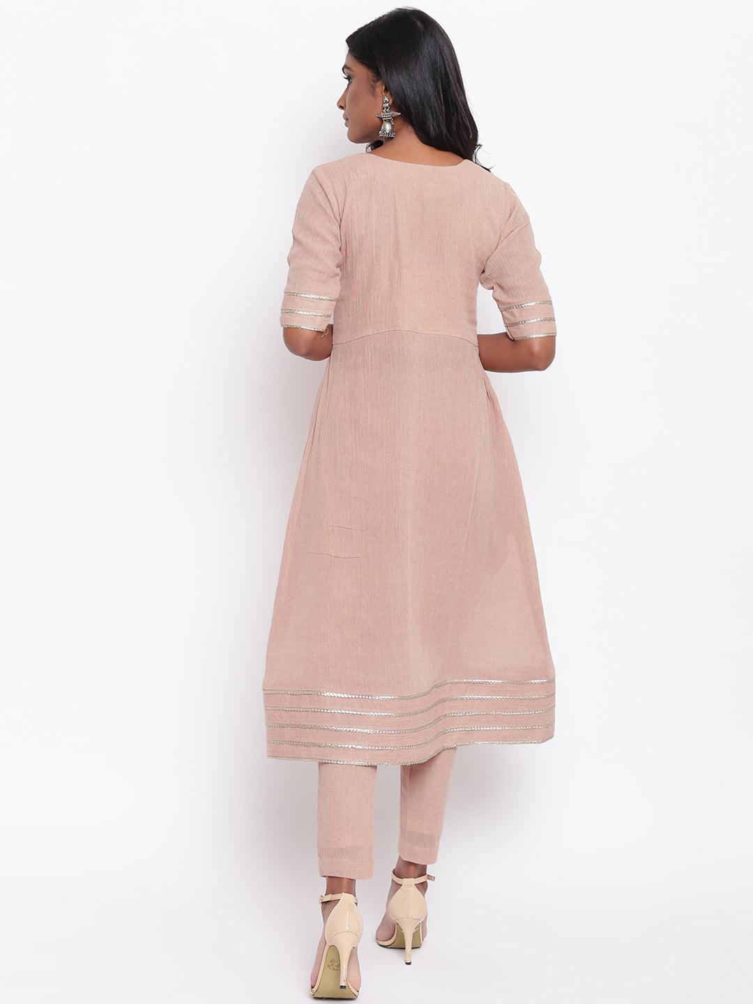 trueBrowns Pure Cotton Gota Slit Kurta Set | Relove | Swadesiicart