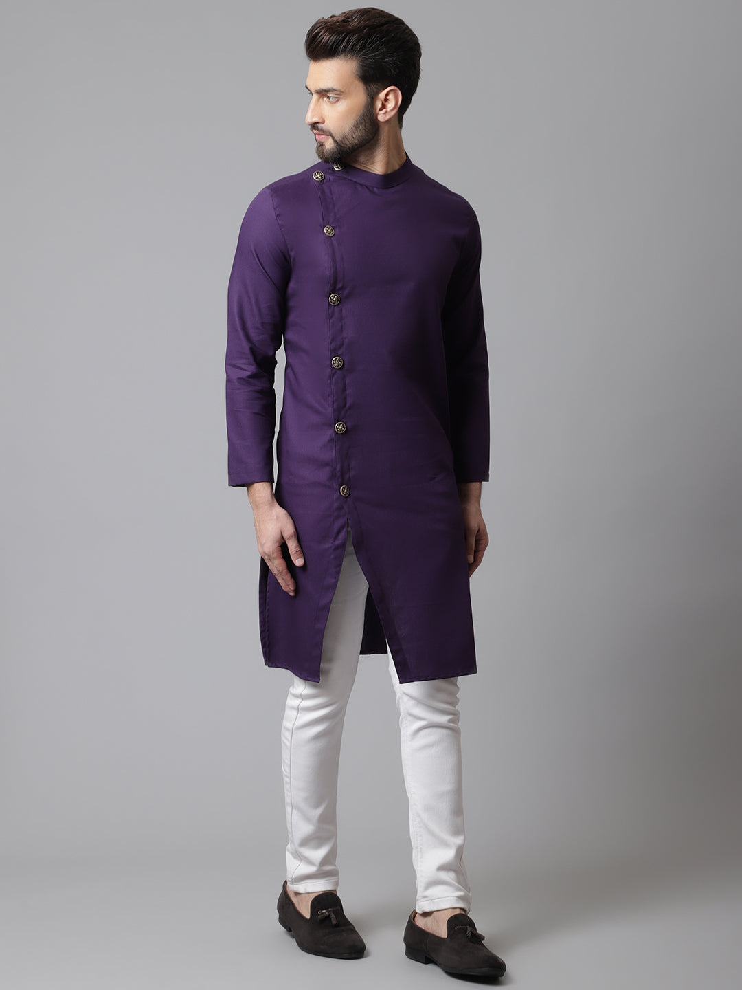 Even Apparels Purple Sherwani Kurta With Asymetrical Cut | Swadesiicart