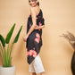 InWeave Women's Black Red Big Flower One Shoulder Kurta - Swadesiicart