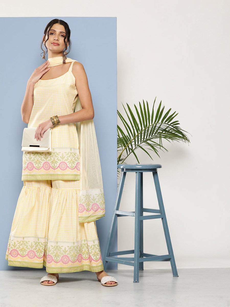 Ahalyaa Women Yellow Kurta with Sharara & With Dupatta | Swadesiicart