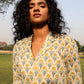 trueBrowns Light Sage Cotton Block Print Lapel Shirt Co-Ord Set - Swadesiicart