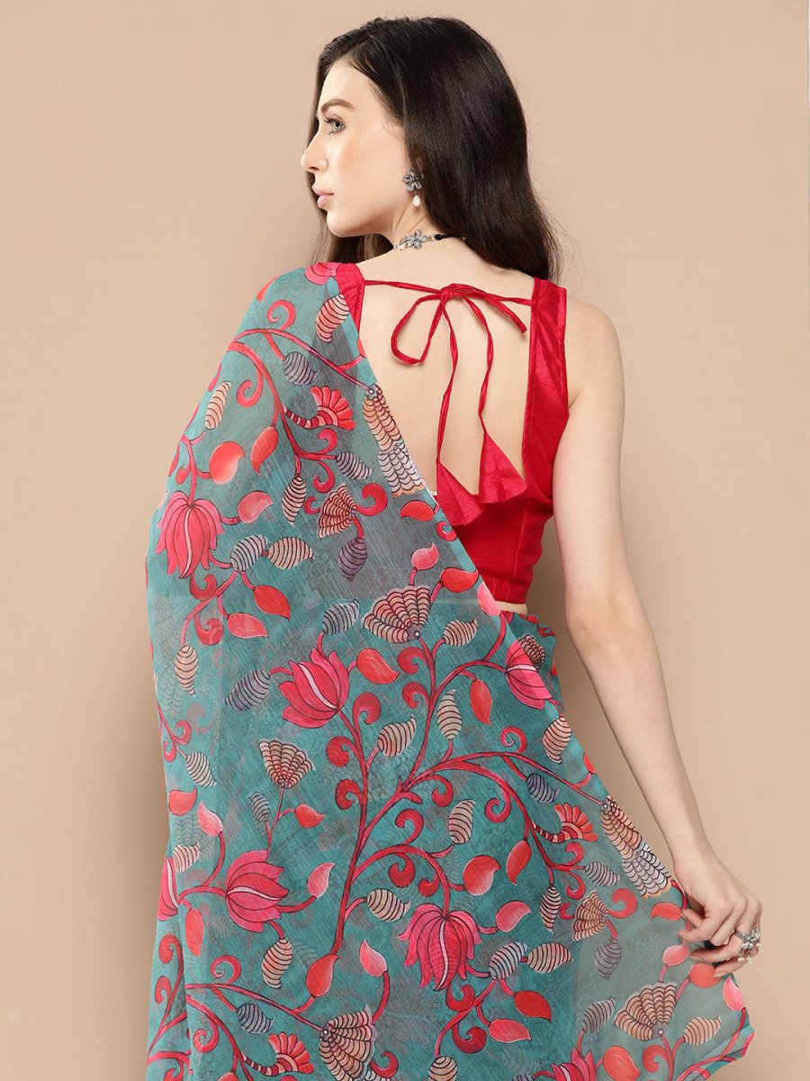 Ahalyaa Floral Poly Chiffon Saree | Swadesiicart