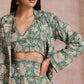 trueBrowns Fern Green Overall Floral Block Print Cotton Pant Suit Set | Swadesiicart