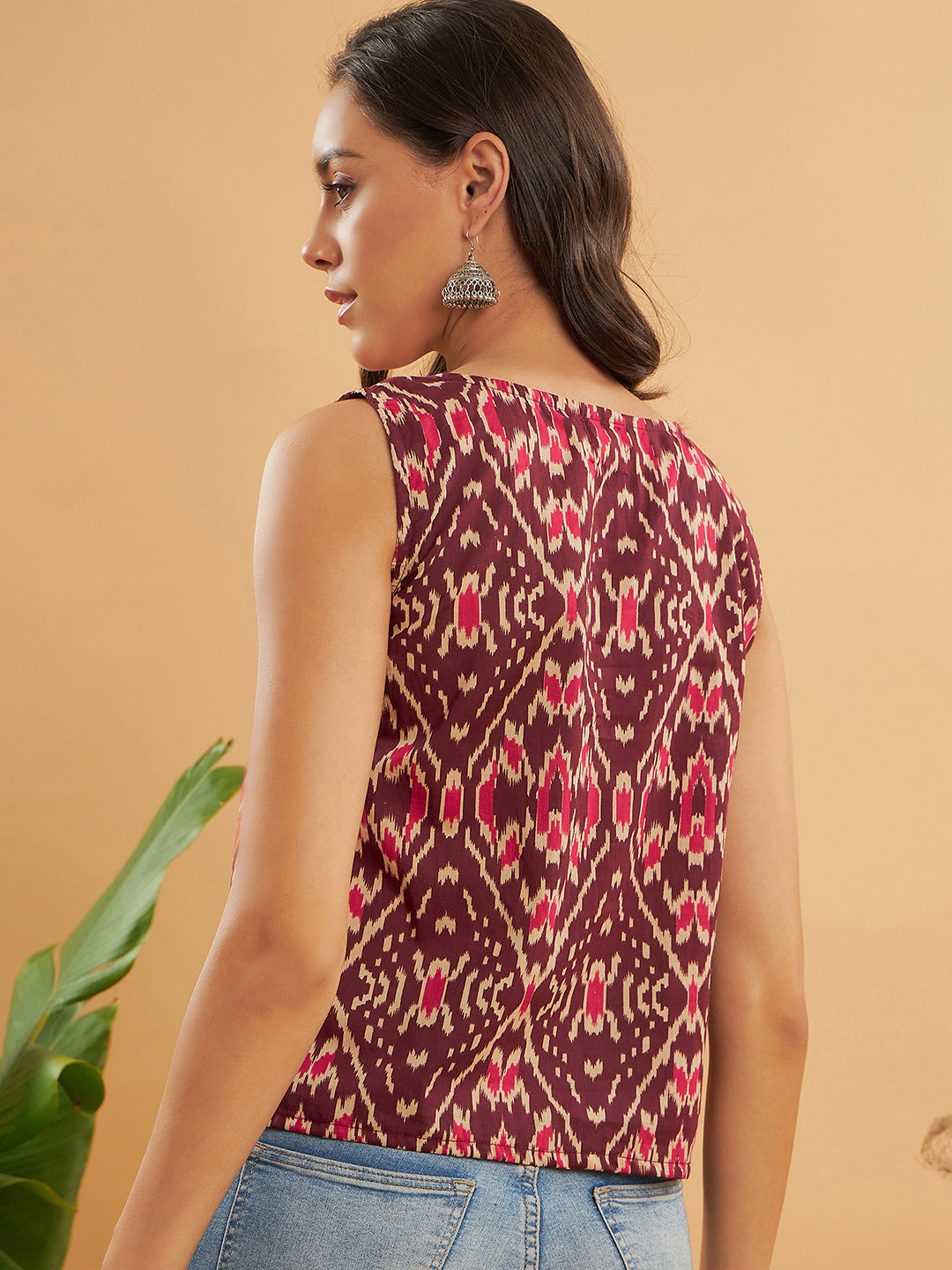 InWeave Wine Ikkat Print W/U Top - Swadesiicart