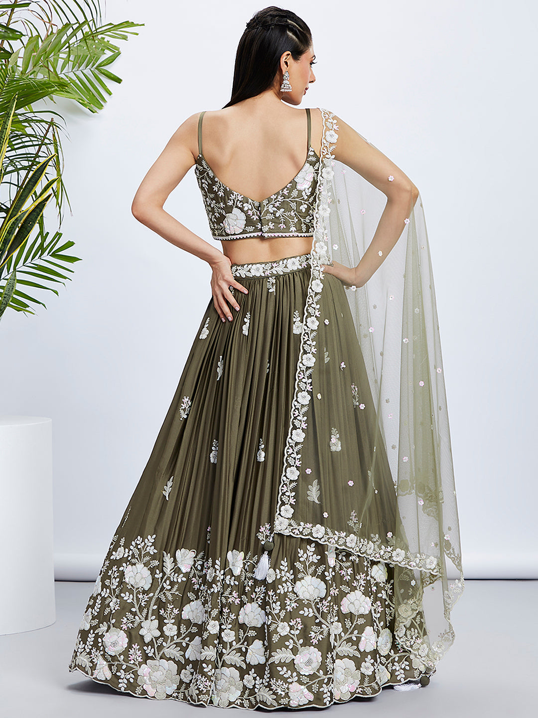House of Panchhi Teal - Georgette Sequins, Mirror And Thread Embroidery Lehenga Choli | Swadesiicart