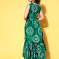 InWeave Women's Green Bandhani Motif Tiered Sharara Set - Swadesiicart