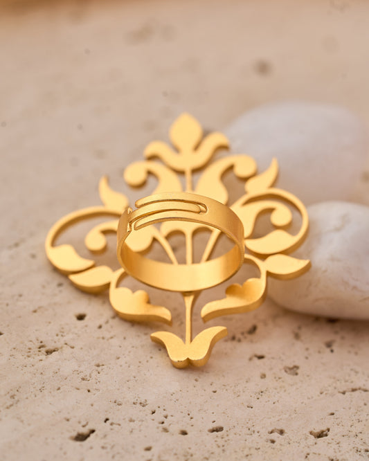 trueBrowns Gold-Polished Leaf Ring | Swadesiicart