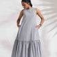 trueBrowns trueBrown Grey Cotton Stripe Tier Dress | Swadesiicart