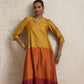 trueBrowns Gold Orange Silk A-line Kurta Set | Swadesiicart