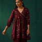 trueBrowns Wine Diamond Viscose Silk Waist Gathered Co-ord Set - Swadesiicart