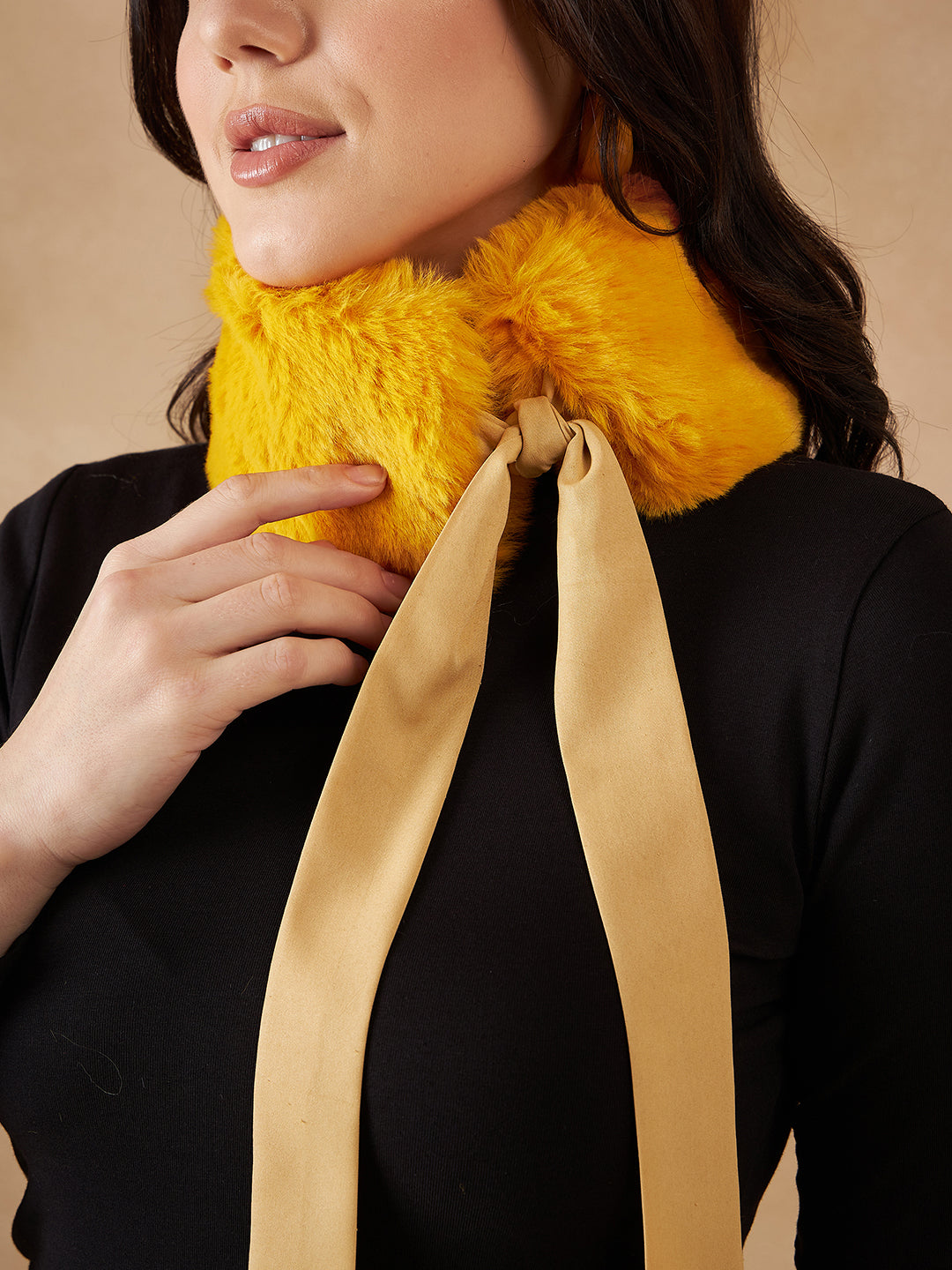 InWeave Women's Yellow Fur Neckpiece - Swadesiicart
