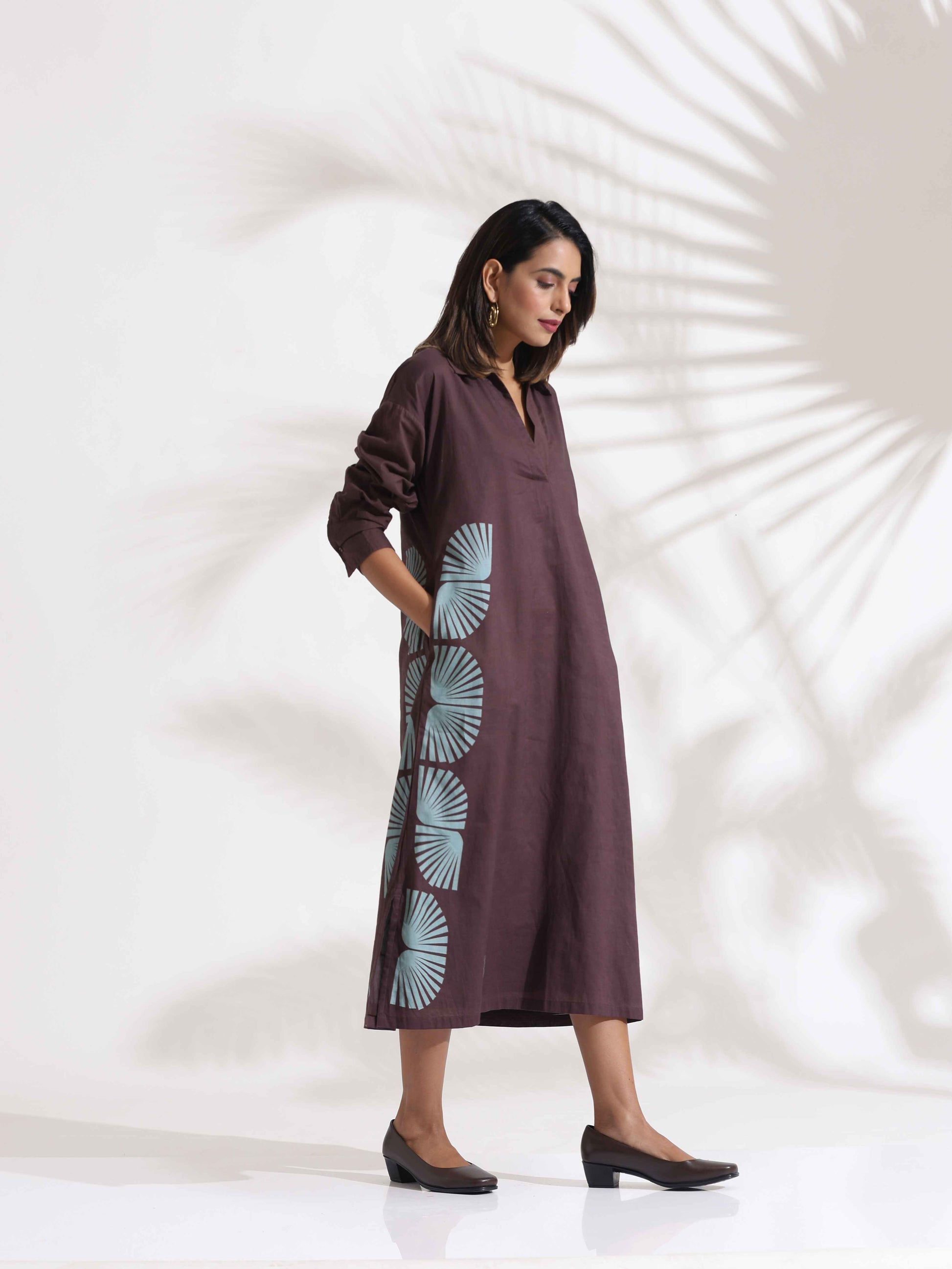 trueBrowns Cola Cotton Print A-line Dress | Swadesiicart