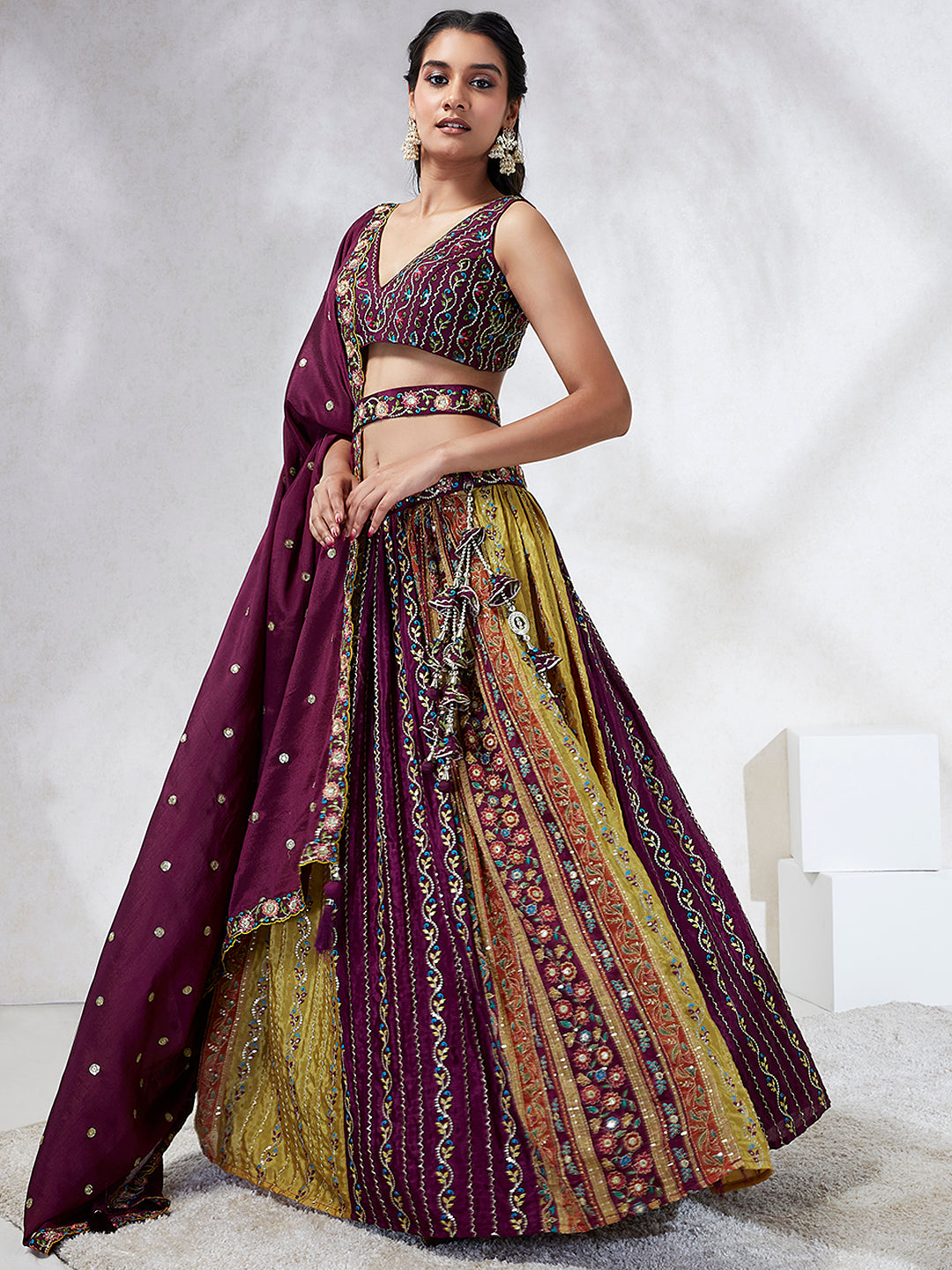 House of Panchhi Green Pure Georgette Sequins And Thread Embroidery Lehenga Choli & Dupatta | Swadesiicart