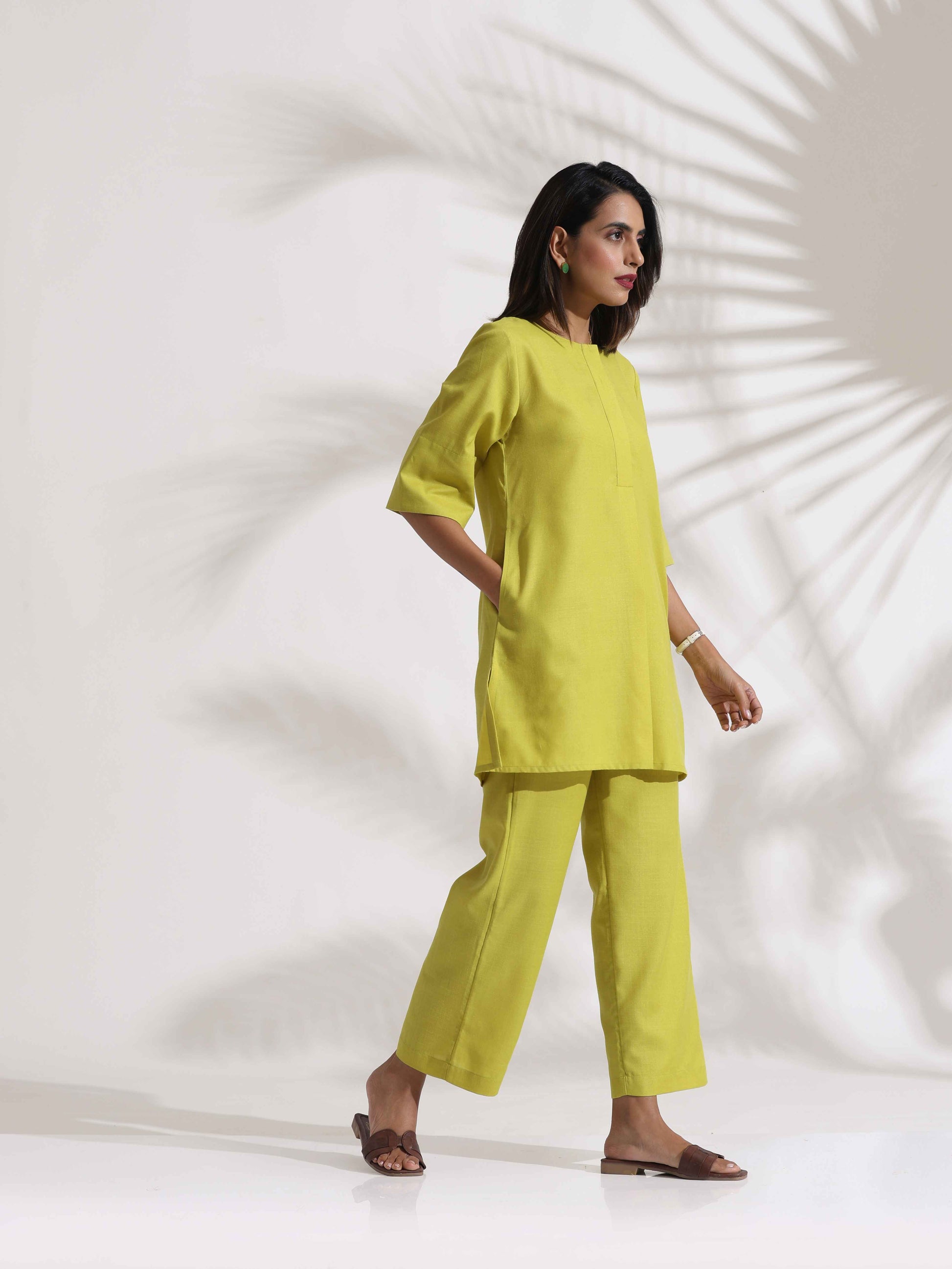 trueBrowns Lime Slub Co-ord Set - Swadesiicart