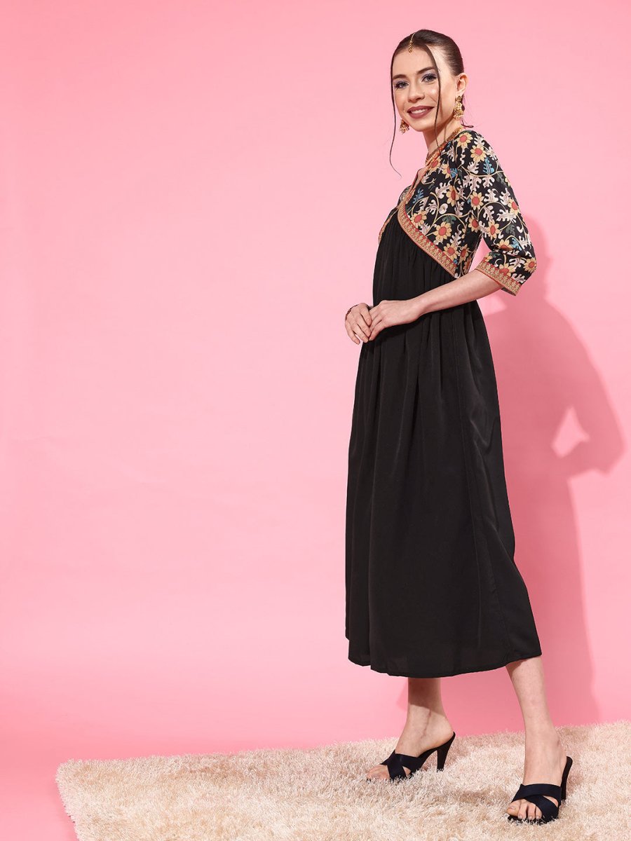 Ahalyaa Floral Printed Empire Midi Dress | Swadesiicart