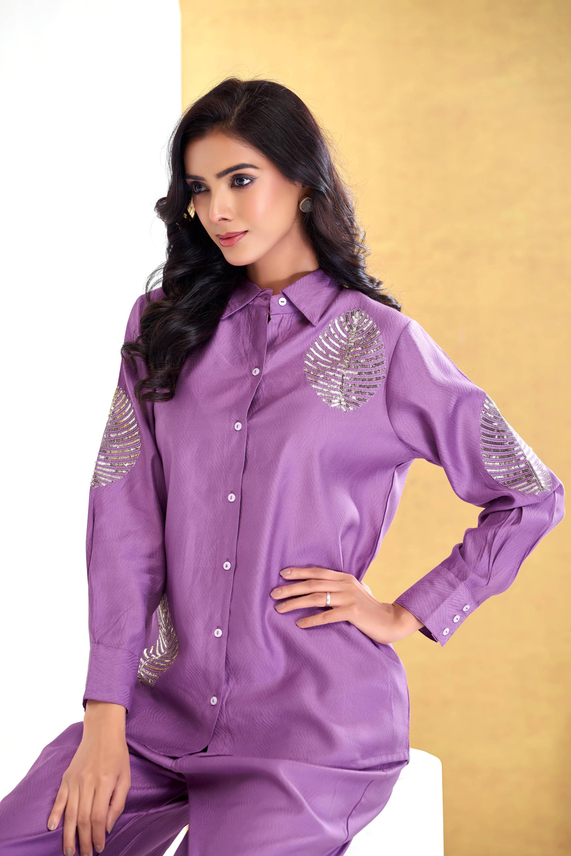 BulBul Saroj Purple Chanderi Co-Ord Set - Swadesiicart