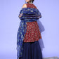InWeave Women's Burgundy Printed Kurta Sharara Set With Blue Organza Dupatta - Swadesiicart