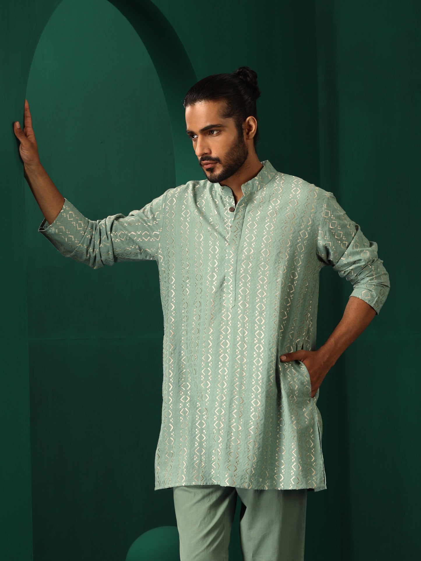 trueBrowns Men's Mint Green Dobby Co-ord Set - Swadesiicart