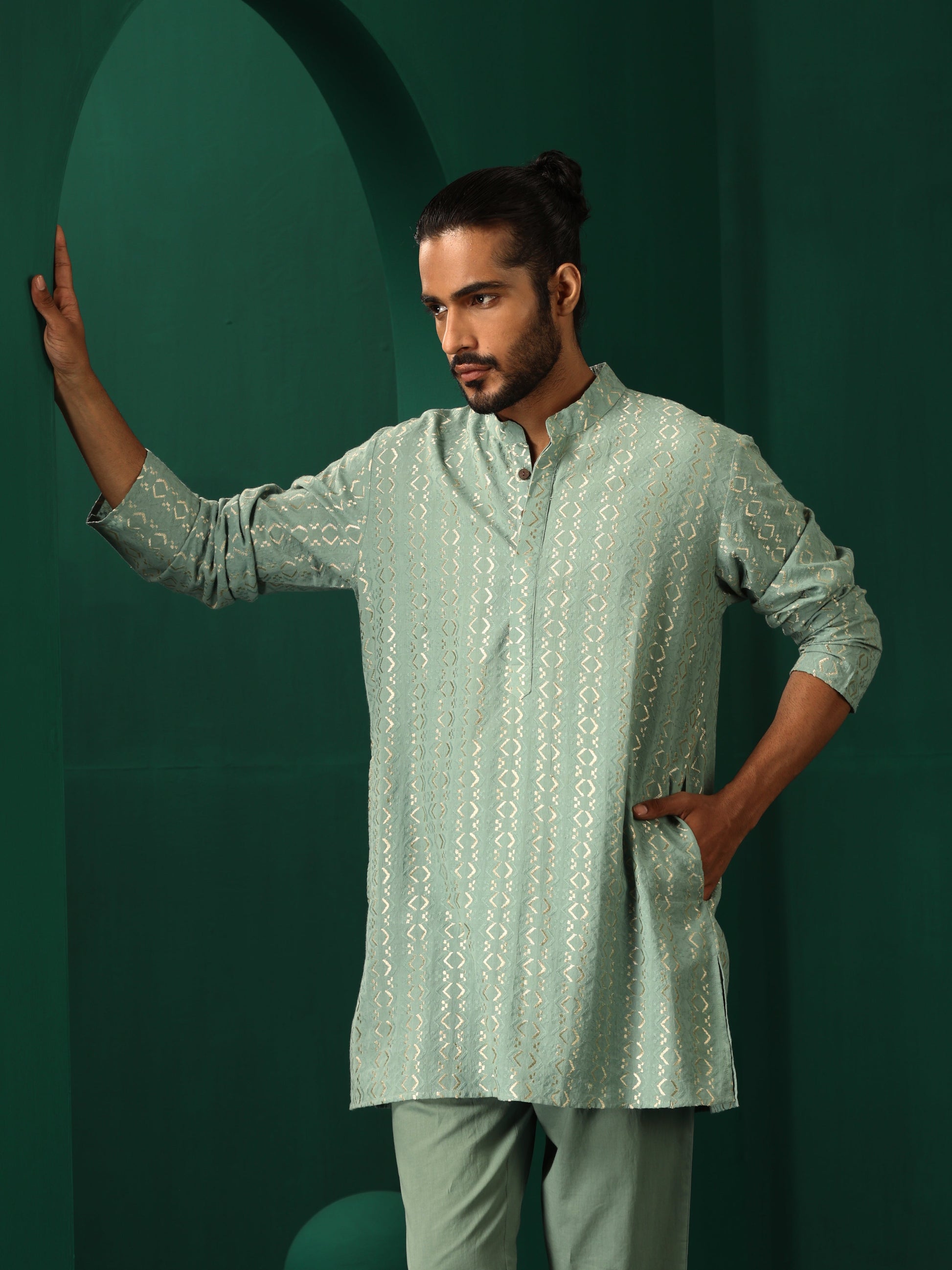 trueBrowns Men's Mint Green Dobby Co-ord Set - Swadesiicart