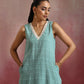 trueBrowns Aqua Blue Cotton Dobby High low Kurta Set | Swadesiicart