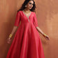 trueBrowns Hot Pink Tissue Flared Anarkali Kurta Set | Swadesiicart