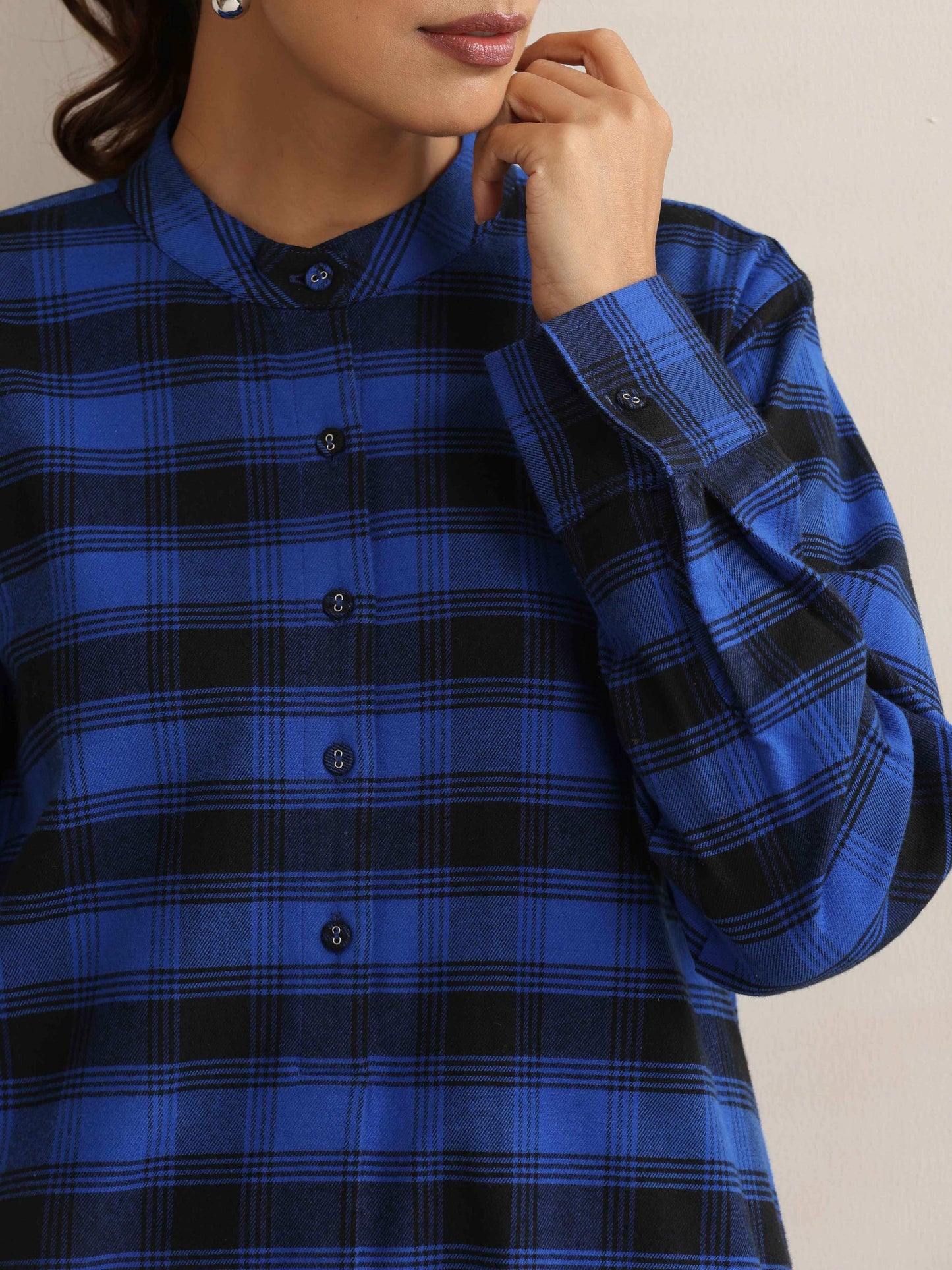 trueBrowns Blue Check Winter Top | Swadesiicart