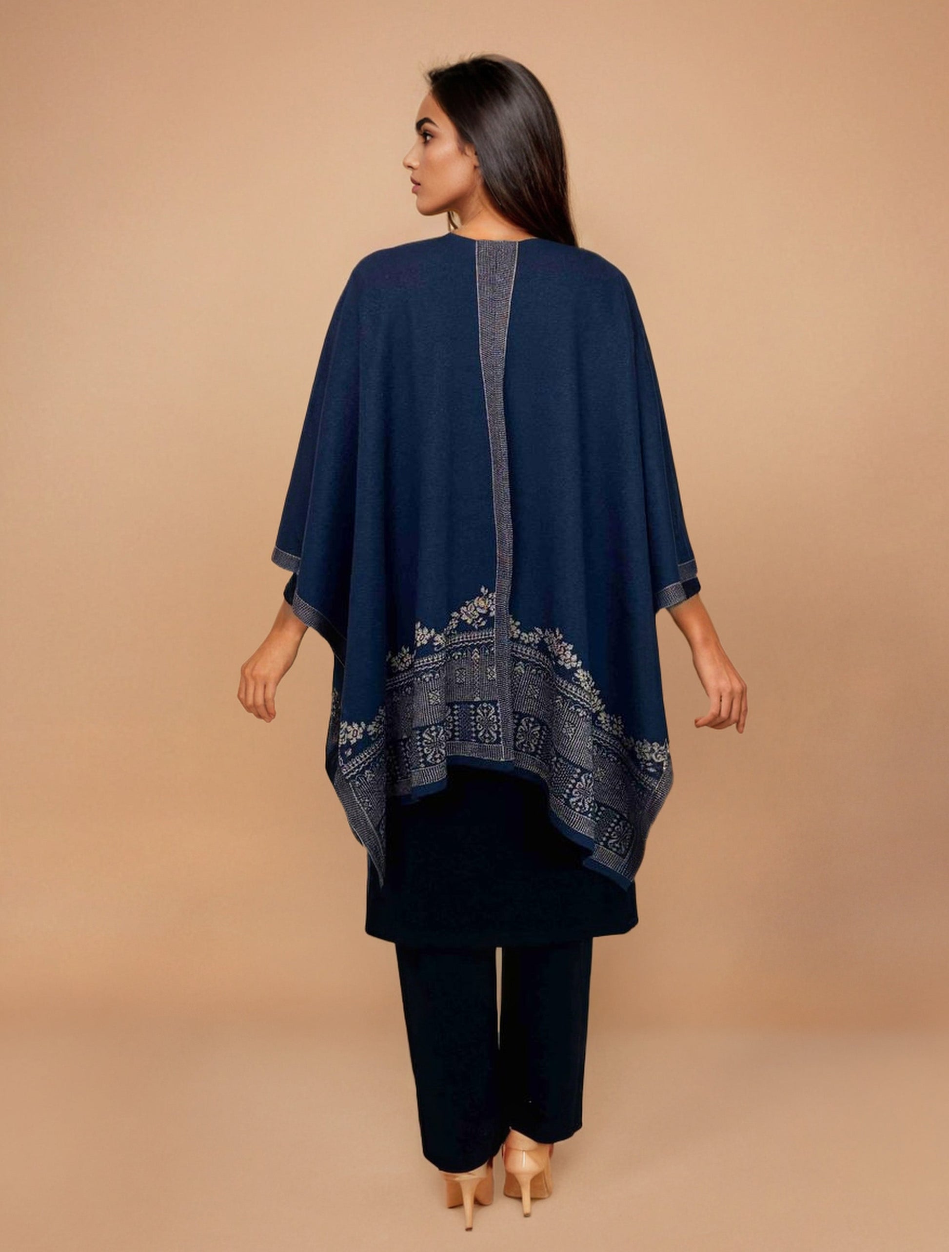 trueBrowns Blue Woollen Kaftan Cape | Swadesiicart
