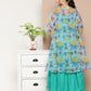 InWeave Women's Teal Blue Strappy Set With Blue Yellow Floral Cape - Swadesiicart