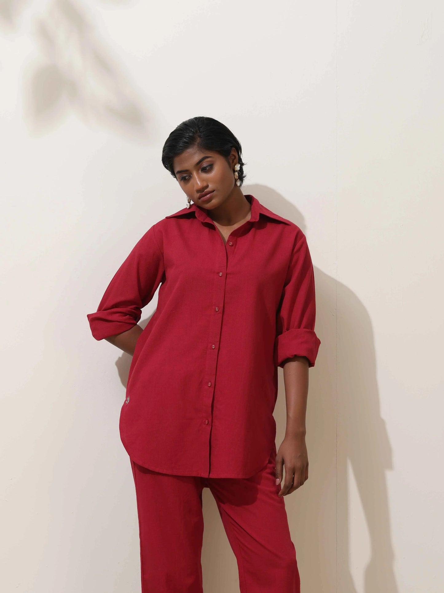 trueBrowns Maroon Cotton Linen Co-Ord Set - Swadesiicart