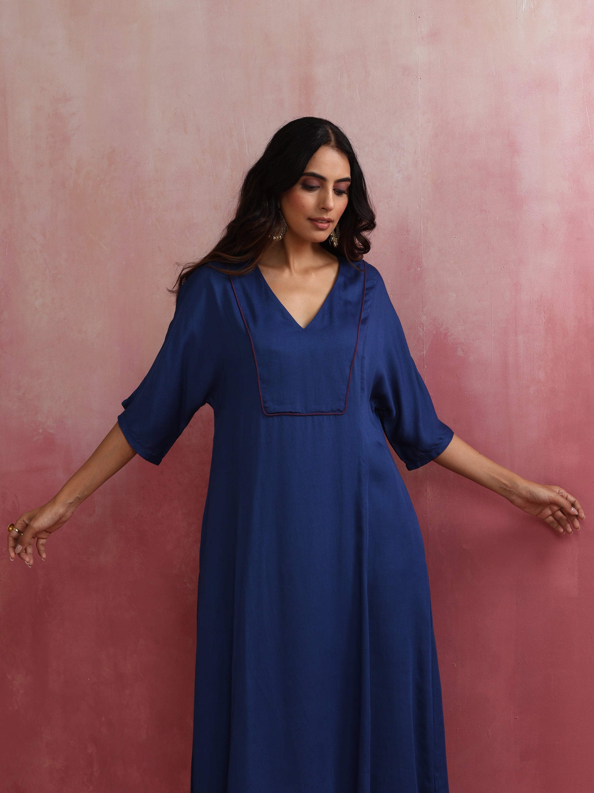 trueBrowns Blue Modal Kimono sleeve Kurta set | Swadesiicart