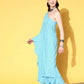 InWeave Women's Sky Blue Mirror Work One Shoulder Kurta Set With Dupatta - Swadesiicart