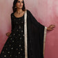 trueBrowns Black Viscose Silk Kurta Set | Swadesiicart