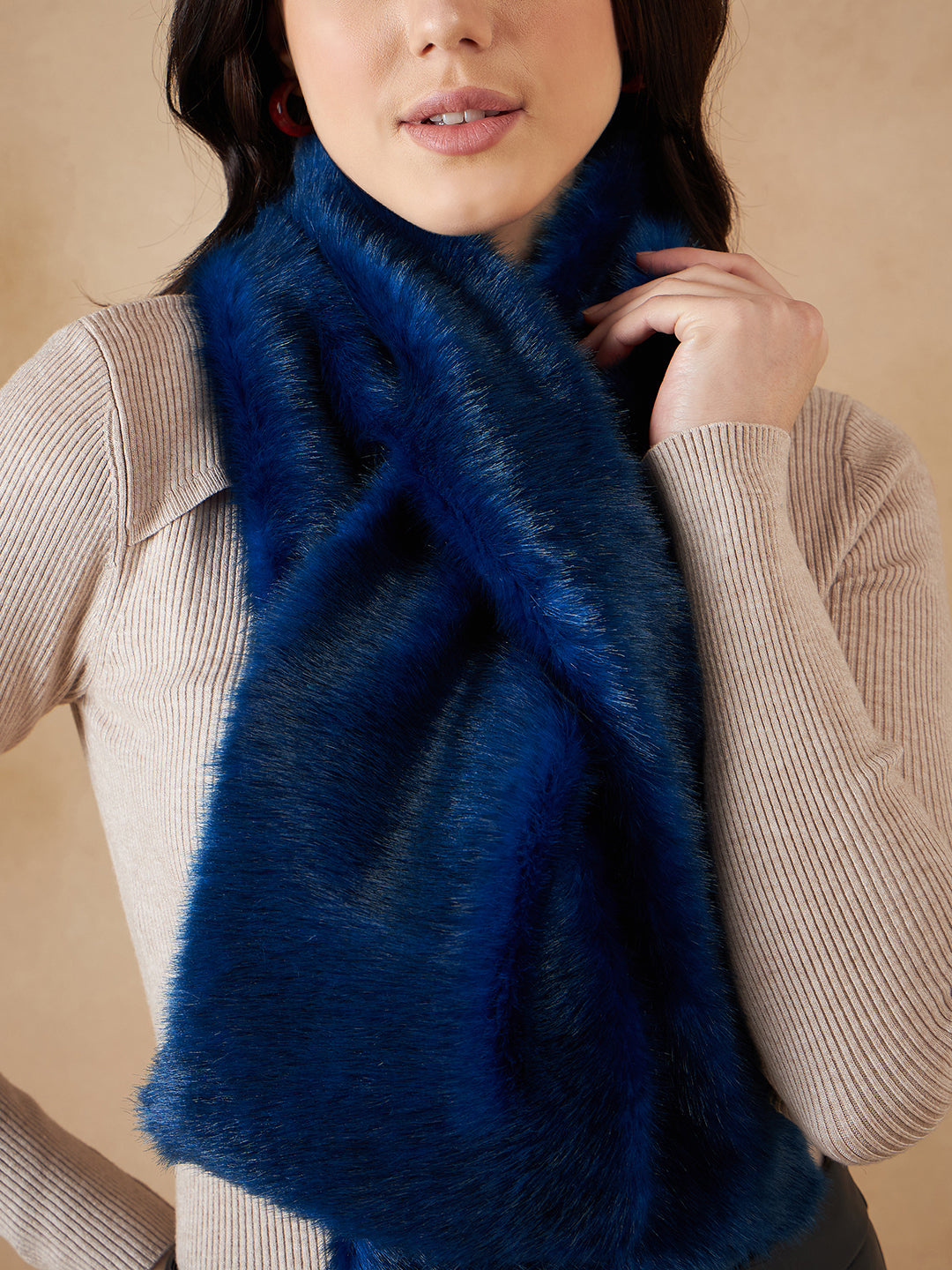 InWeave Women's Royal Blue Faux Fur Neck Warmer - Swadesiicart