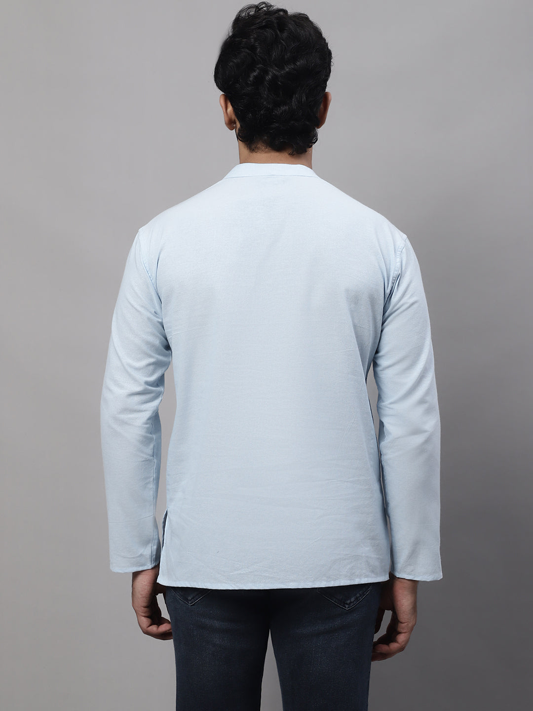 Even Apparels Blue Pure Cotton Kurta With Band Collar | Swadesiicart