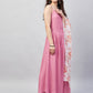 InWeave Women's Light Pink Strappy Set W Cream Orange Print Ge Dupatta - Swadesiicart