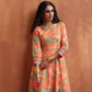 trueBrowns Orange Print Flared Anarkali Kurta Set | Swadesiicart